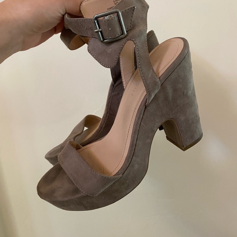 Madden Girl Taupe Suede Chunky Ankle Strap Heels